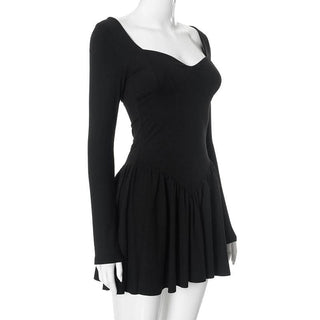 Ruched v neck long sleeve solid mini dress