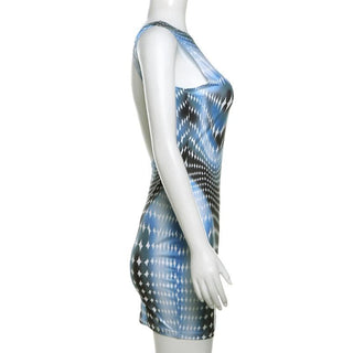 Crewneck body print backless mini dress
