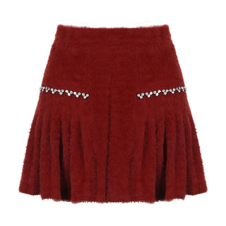 Fluffy beaded pleated mini skirt