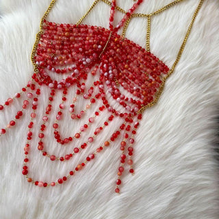 Halter beaded hollow out backless cut out top