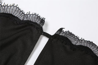 Lace hem solid hollow out backless slit cami cut out mini dress