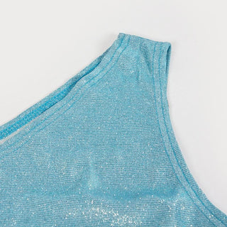 Textured one shoulder irregular sleeveless mini dress