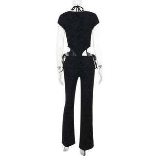 Halter o ring self tie hollow out jumpsuit