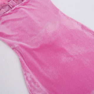 Velvet feather button tube mini dress