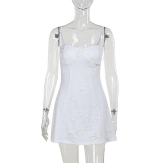 Sweetheart neck flower embroidery stitch cami mini dress