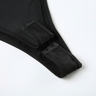 Hollow out o ring button irregular solid bodysuit
