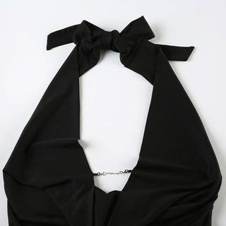 Halter cowl neck metal chain backless top