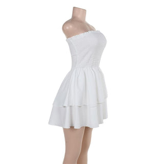 Smocked backless ruched ruffle tube mini dress