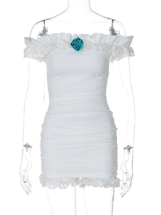 Off shoulder lace hem rose applique 2 piece mini dress