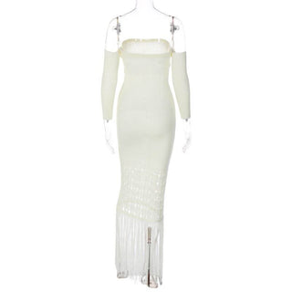 Sweetheart neck off shoulder tassels knitted maxi dress