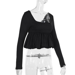 U neck long sleeve solid top