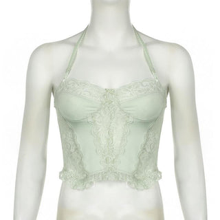 Halter lace bustier sweetheart neck patchwork top