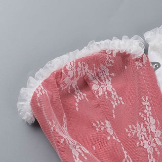 Sweetheart neck contrast button ruffle tube top