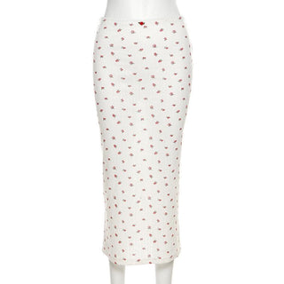 Flower print u neck sleeveless low rise lace hem midi skirt set
