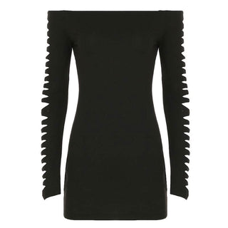 Off shoulder long sleeve hollow out cut out mini dress