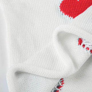 Long sleeve v neck sweetheart pattern knitted top