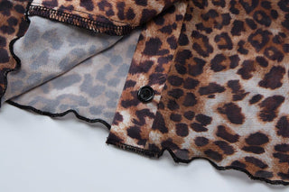 Long sleeve leopard print button pant set