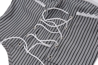 Sweetheart neck lace hem striped lace up tube top