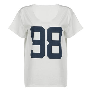 Short sleeve round neck "98" print top