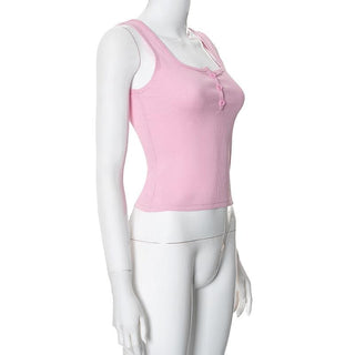 Square neck button ribbed tank top