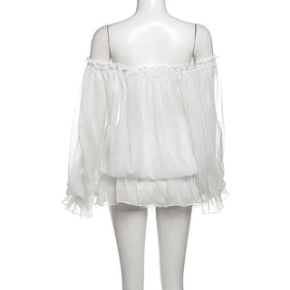 One shoulder chiffon long sleeve ribbon top