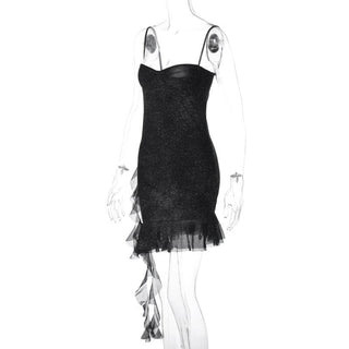 Sweetheart neck glitter ruffle cami mini dress