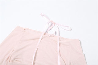 Long sleeve halter ribbon round neck top