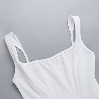 U neck bustier solid backless cami mini dress