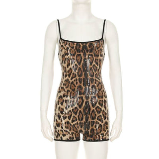 Leopard print u neck glitter cami romper