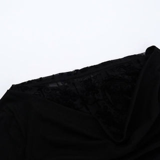 Off shoulder long flared sleeve mesh patchwork top