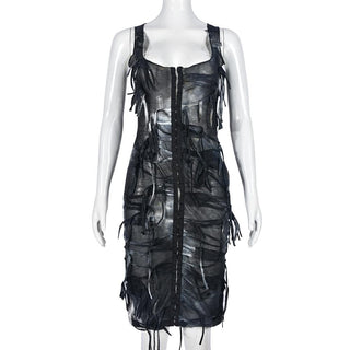 Tie dye button tassels square neck tank midi dress