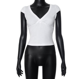 Cap sleeve v neck ruched solid top
