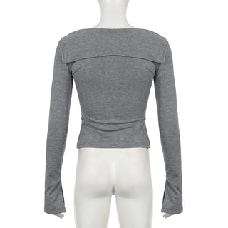 Long sleeve lace hem bowknot top