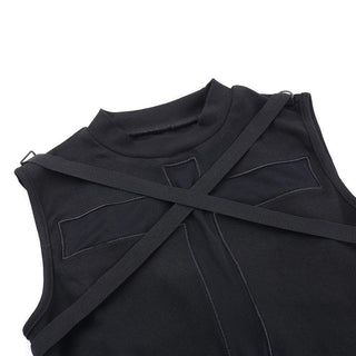 Crewneck patchwork cross front cross pattern tank top
