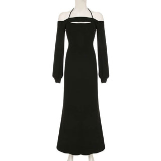 Halter long sleeve 2 piece maxi dress