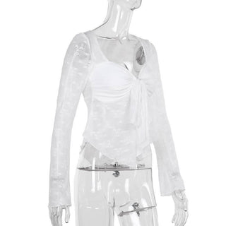 Long sleeve knotted flower pattern top