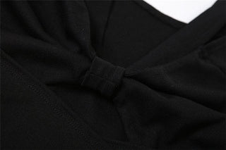 Long sleeve self tie bowknot hollow out solid crop cut out top