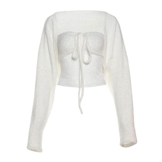 Long sleeve fluffy lace solid 2 piece coat top