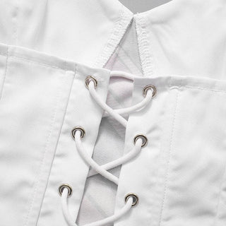 Necktie pattern contrast sweetheart neck lace up tube crop top