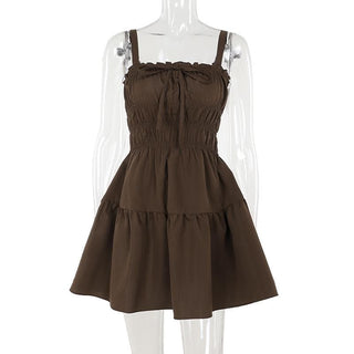 Smocked ruched bowknot ruffle cami mini dress