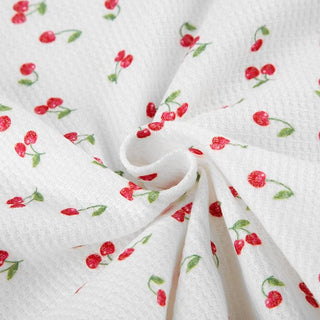 Cap sleeve textured cherry print bowknot lace hem top
