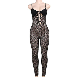 V neck hollow out solid lace cami jumpsuit