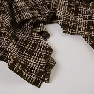 Plaid irregular zip-up contrast midi skirt