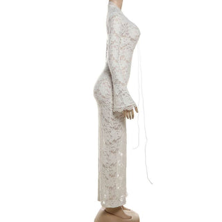 Long sleeve lace cross front slit maxi dress