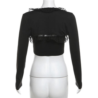 Long sleeve lace hem lace up shrug 2 piece top