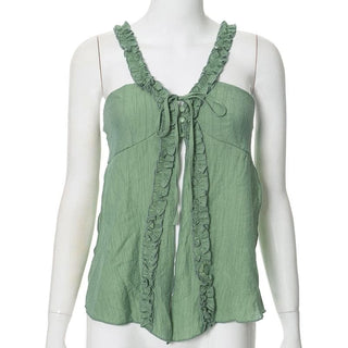 V neck ruffle bowknot slit cami top