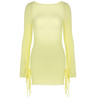 Long sleeve backless self tie mini dress