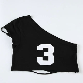 One shoulder "3" pattern crop top