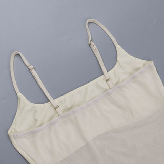 U neck beaded flower pattern mesh cami mini skirt set