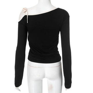 One shoulder long sleeve self tie top